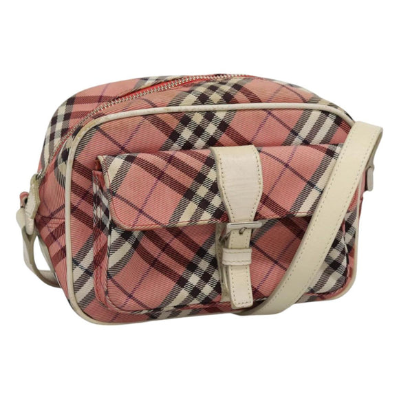 BURBERRY Nova Check Blue Label Shoulder Bag Nylon Pink Silver Auth ac3585