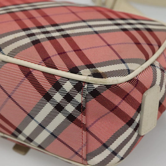 BURBERRY Nova Check Blue Label Shoulder Bag Nylon Pink Silver Auth ac3585