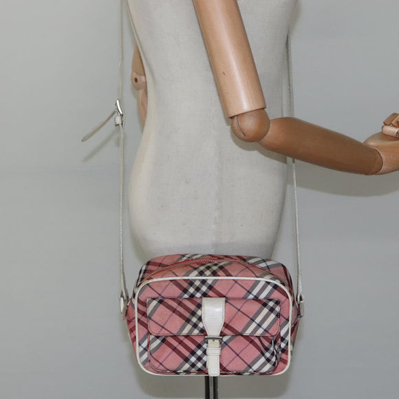 BURBERRY Nova Check Blue Label Shoulder Bag Nylon Pink Silver Auth ac3585