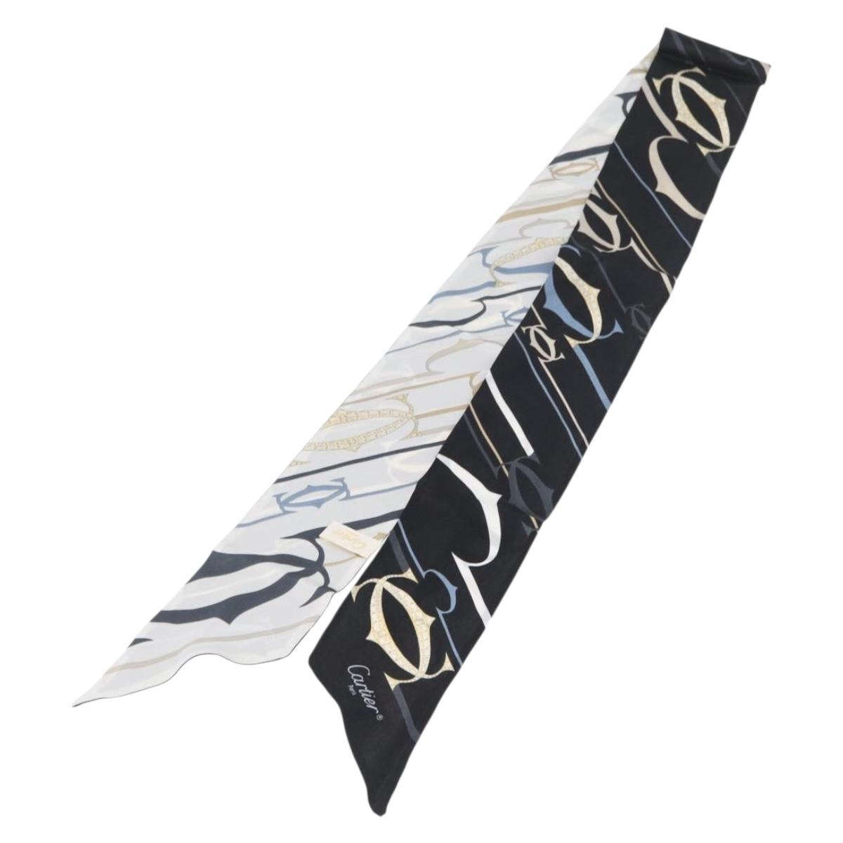 CARTIER Scarf Silk Black White Auth am10832V | Brand Street Tokyo