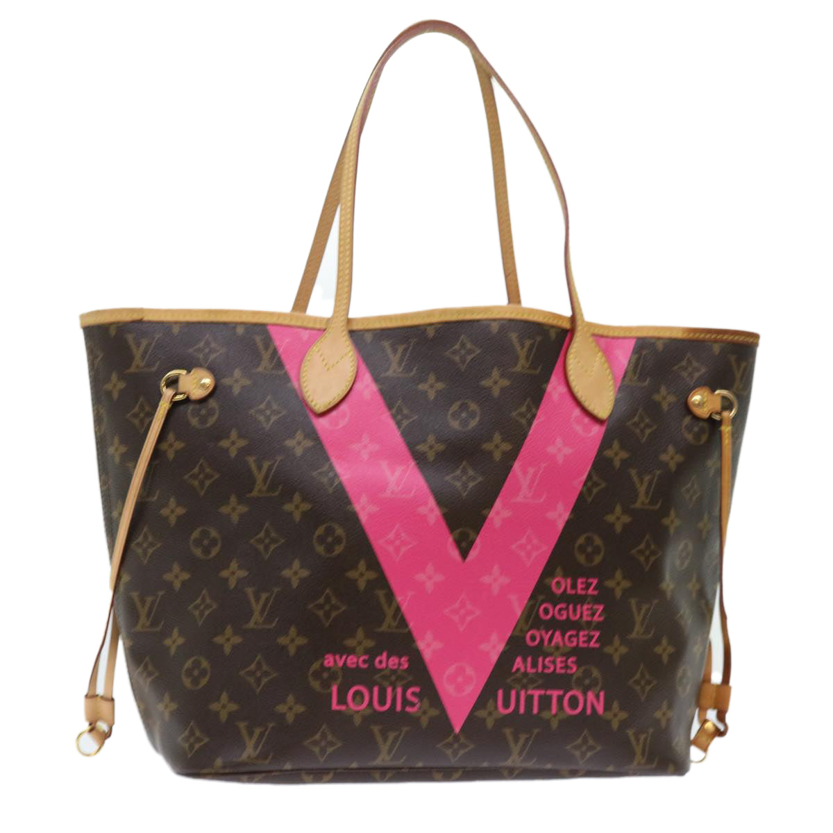 LOUIS VUITTON Monogram V line Neverfull MM Tote Bag Pink M41602 LV