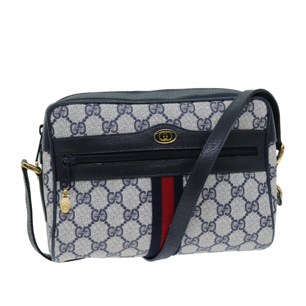 GUCCI GG Supreme Sherry Line Shoulder Bag PVC Navy Red 56 02 004