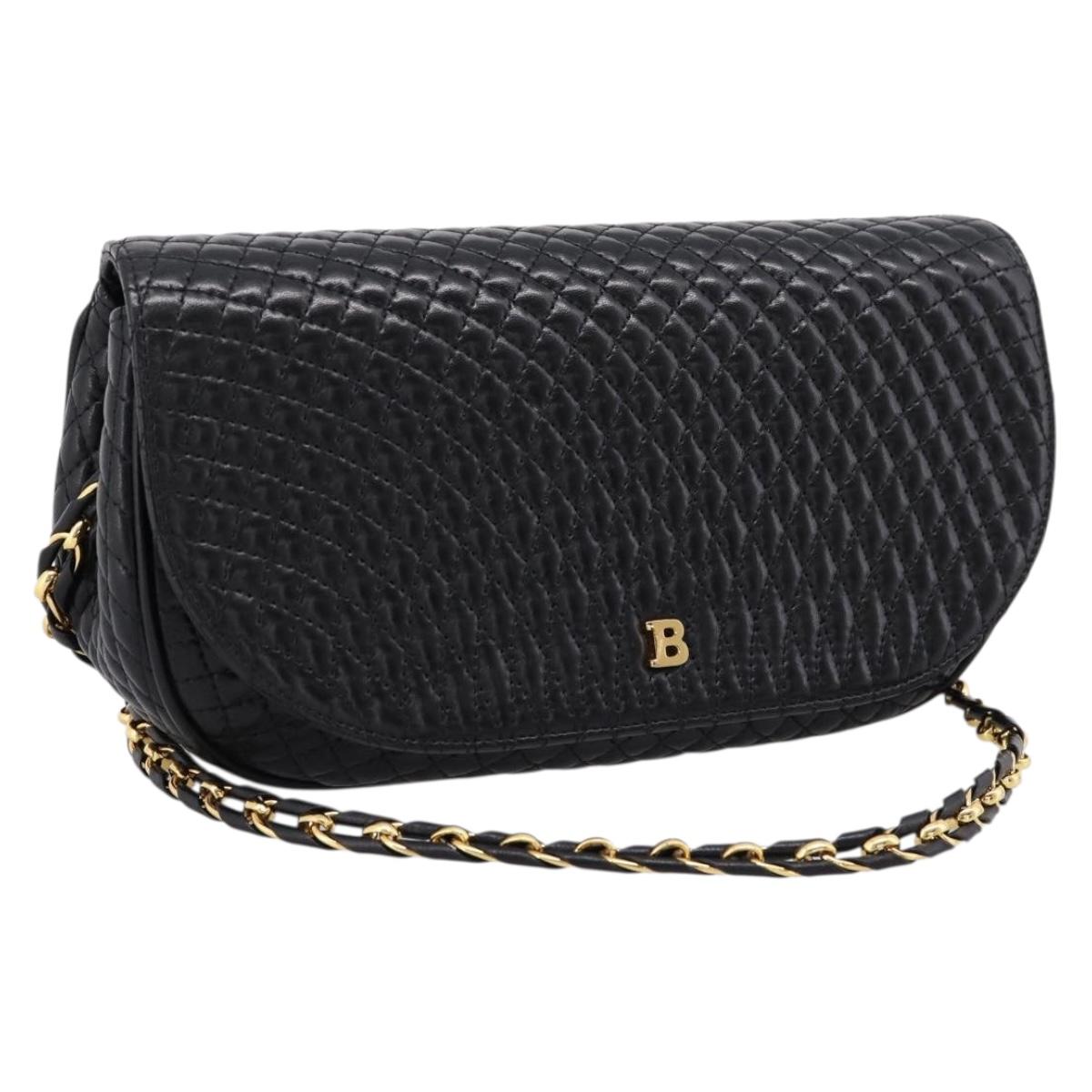 マテオ　BALLY ショルダーバッグ ブラック レザー Bally Chain Shoulder Bag Leather Black Gold Tone Auth BA16160A