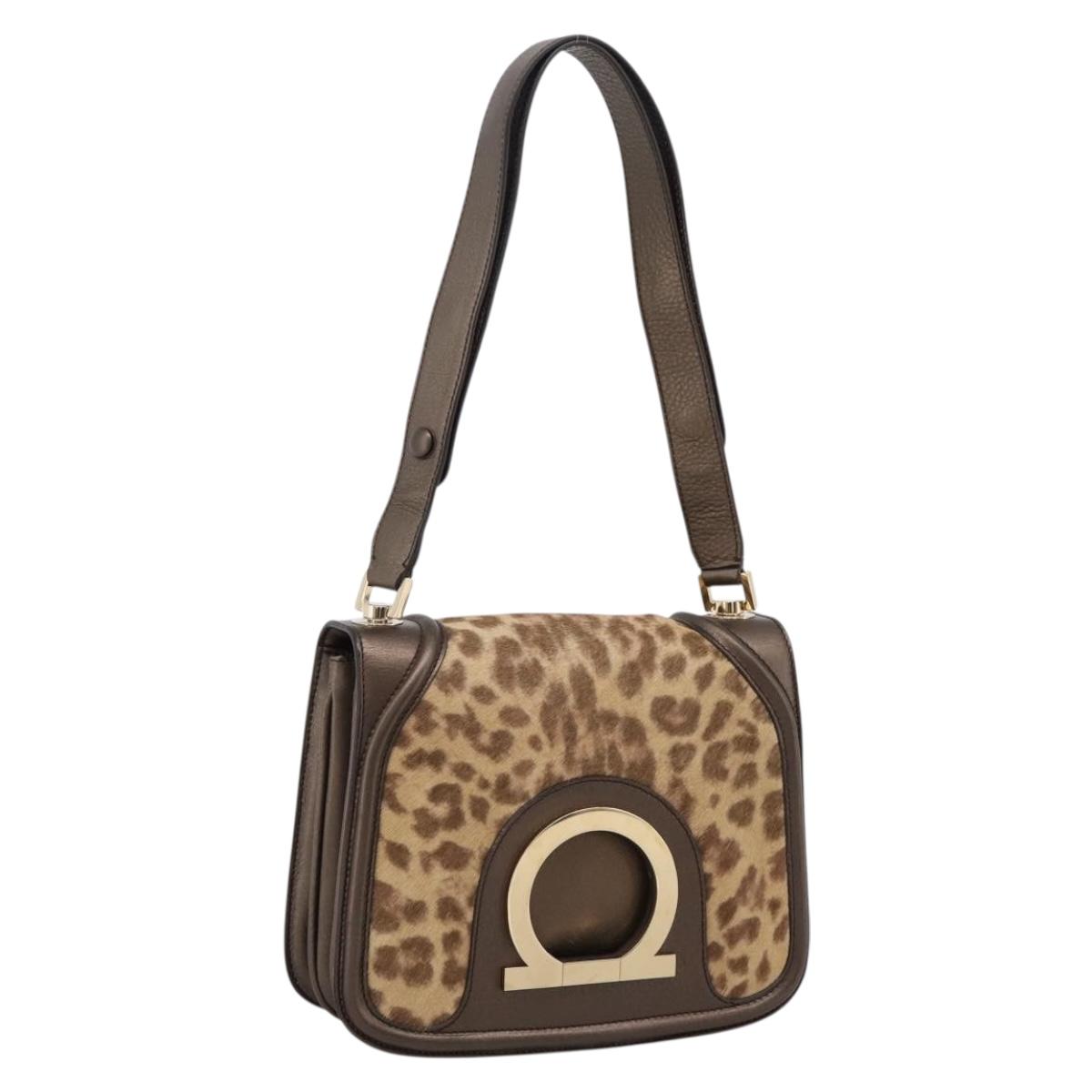 Salvatore Ferragamo Gancini Shoulder Bag Harako leather Brown Gold