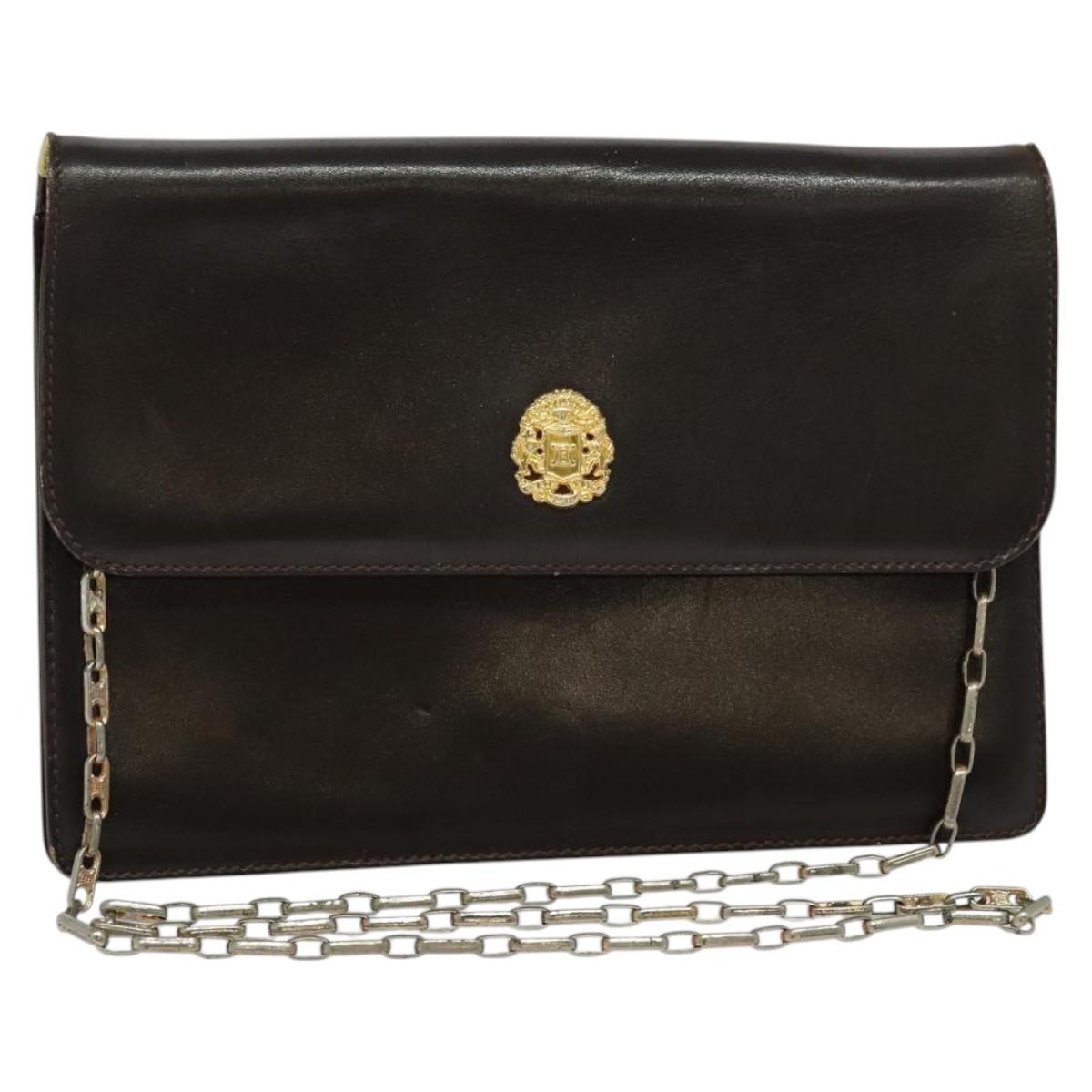 CELINE Chain Shoulder Bag Leather Brown Gold Auth BA2445 | Brand 