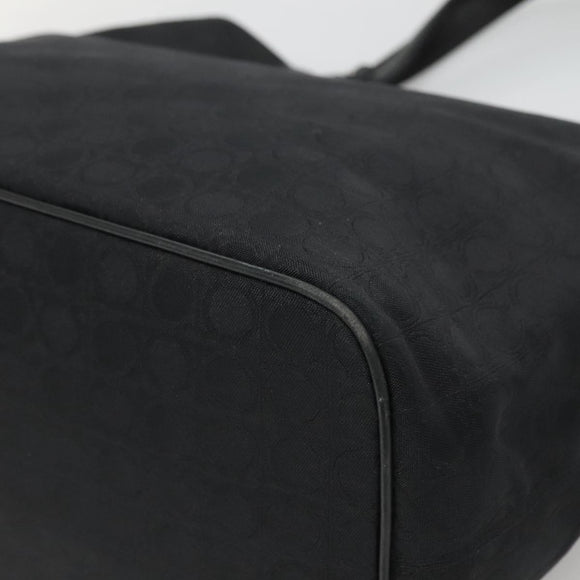 Salvatore Ferragamo Gancini Tote Bag Canvas Black Silver Auth BA3107