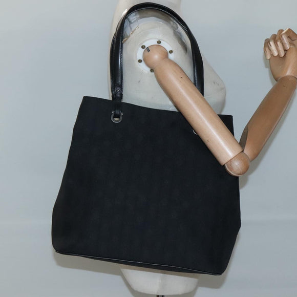 Salvatore Ferragamo Gancini Tote Bag Canvas Black Silver Auth BA3107