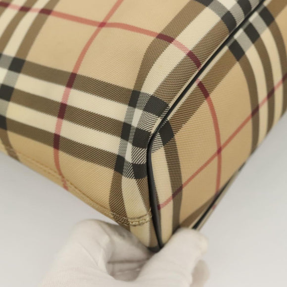 BURBERRY Nova Check Hand Bag PVC Beige Auth BA3108