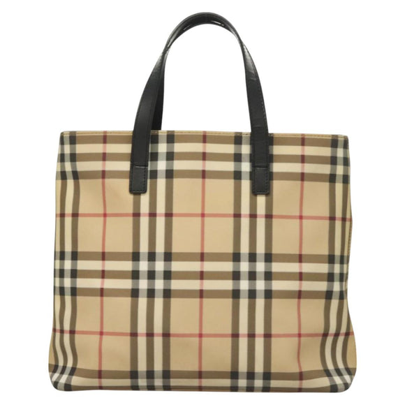 BURBERRY Nova Check Hand Bag PVC Beige Auth BA3108