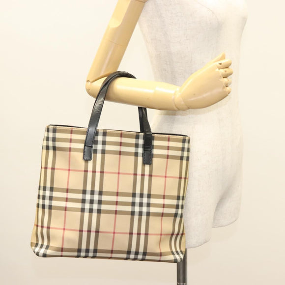 BURBERRY Nova Check Hand Bag PVC Beige Auth BA3108