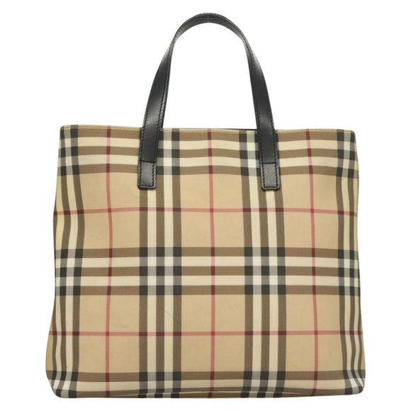 BURBERRY Nova Check Hand Bag PVC Beige Auth BA3108