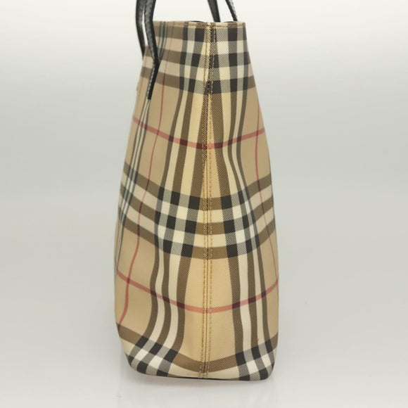 BURBERRY Nova Check Hand Bag PVC Beige Auth BA3108
