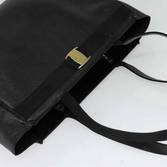 Salvatore Ferragamo Gancini Tote Bag Leather Black Gold Auth BA3136