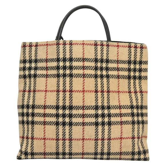 BURBERRY Nova Check Hand Bag Wool Beige Auth BA3138