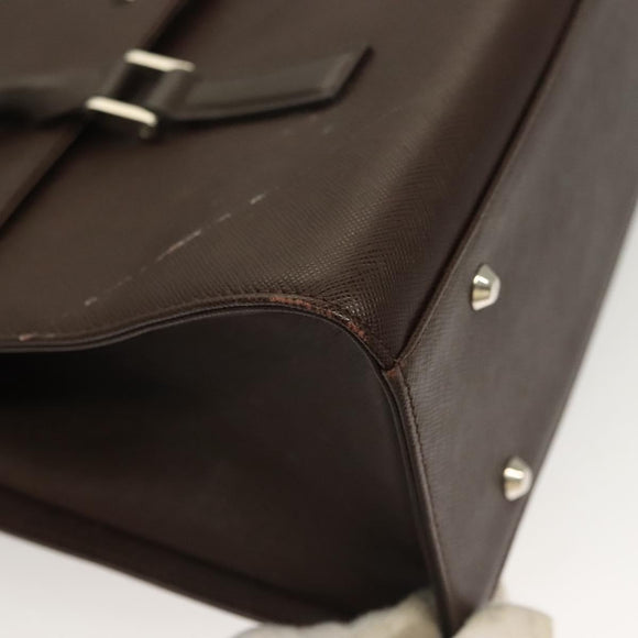 BURBERRY Hand Bag Leather Silver Brown Auth BA3148