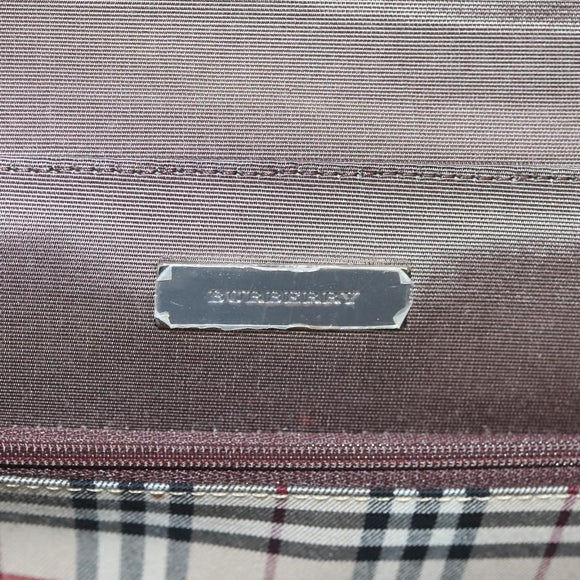 BURBERRY Hand Bag Leather Silver Brown Auth BA3148