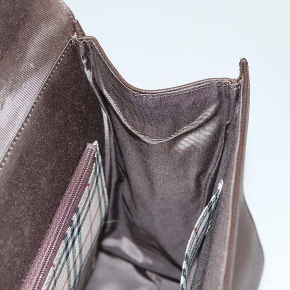 BURBERRY Hand Bag Leather Silver Brown Auth BA3148