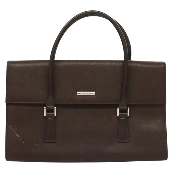 BURBERRY Hand Bag Leather Silver Brown Auth BA3148