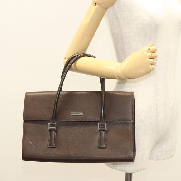 BURBERRY Hand Bag Leather Silver Brown Auth BA3148