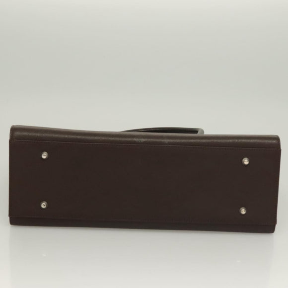 BURBERRY Hand Bag Leather Silver Brown Auth BA3148