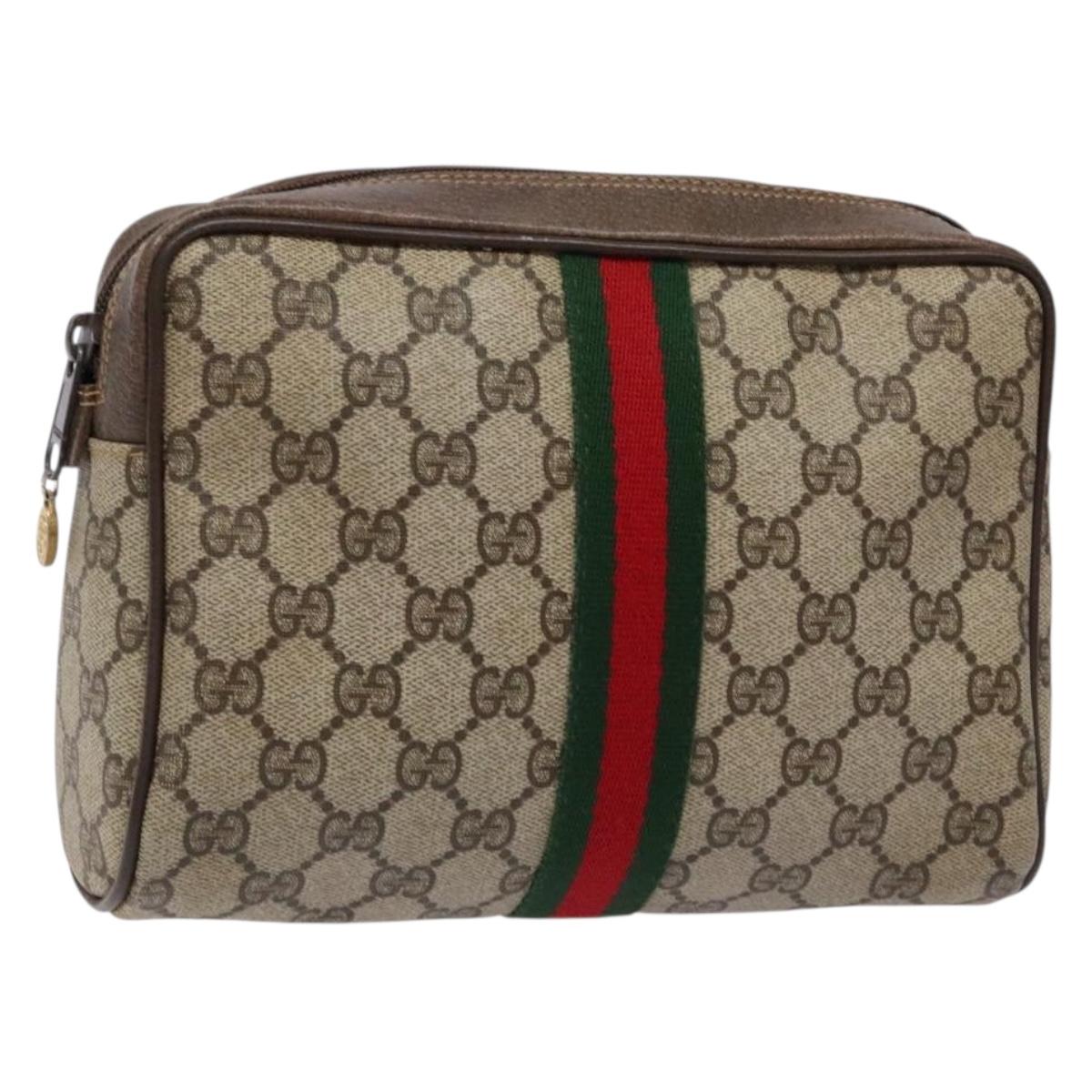 GUCCI GG Supreme Web Sherry Line Clutch Bag PVC Beige Gold 010 378