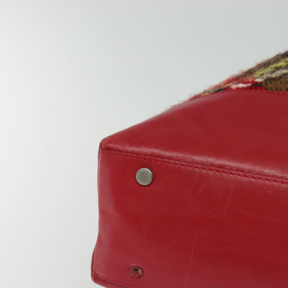 BURBERRY Nova Check Tote Bag Wool Red Silver Auth BD2042