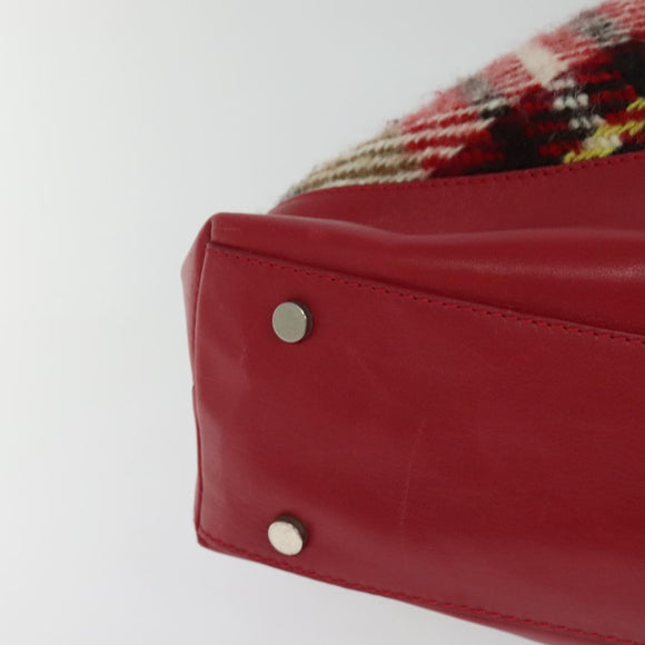 BURBERRY Nova Check Tote Bag Wool Red Silver Auth BD2042