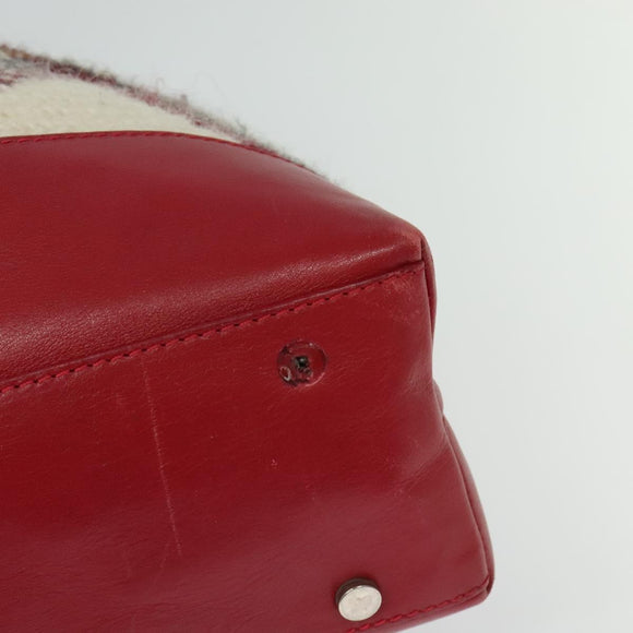BURBERRY Nova Check Tote Bag Wool Red Silver Auth BD2042