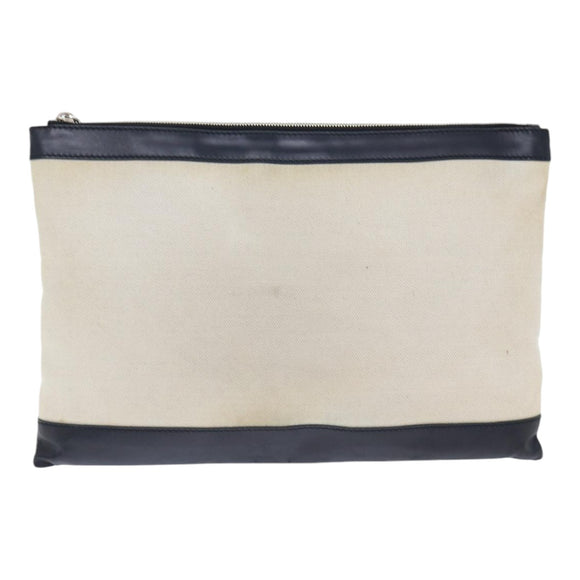 BALENCIAGA Clutch Bag Canvas White Black Silver 373840 Auth bs17958