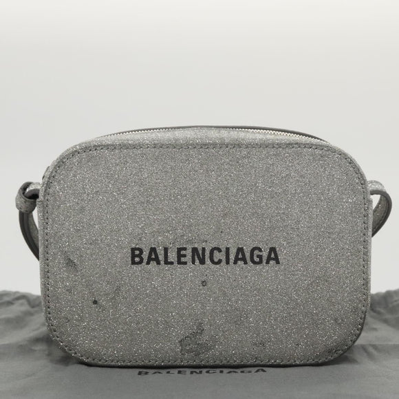 BALENCIAGA Camera bag Every day Shoulder Bag Leather Silver 552372 Auth bs20585