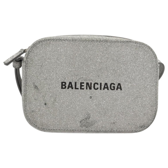 BALENCIAGA Camera bag Every day Shoulder Bag Leather Silver 552372 Auth bs20585