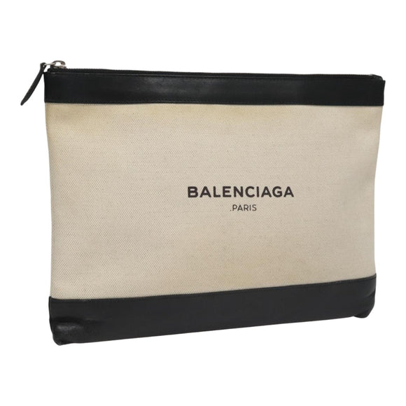 BALENCIAGA Clutch Bag Canvas Black White 420407 Auth bs21562