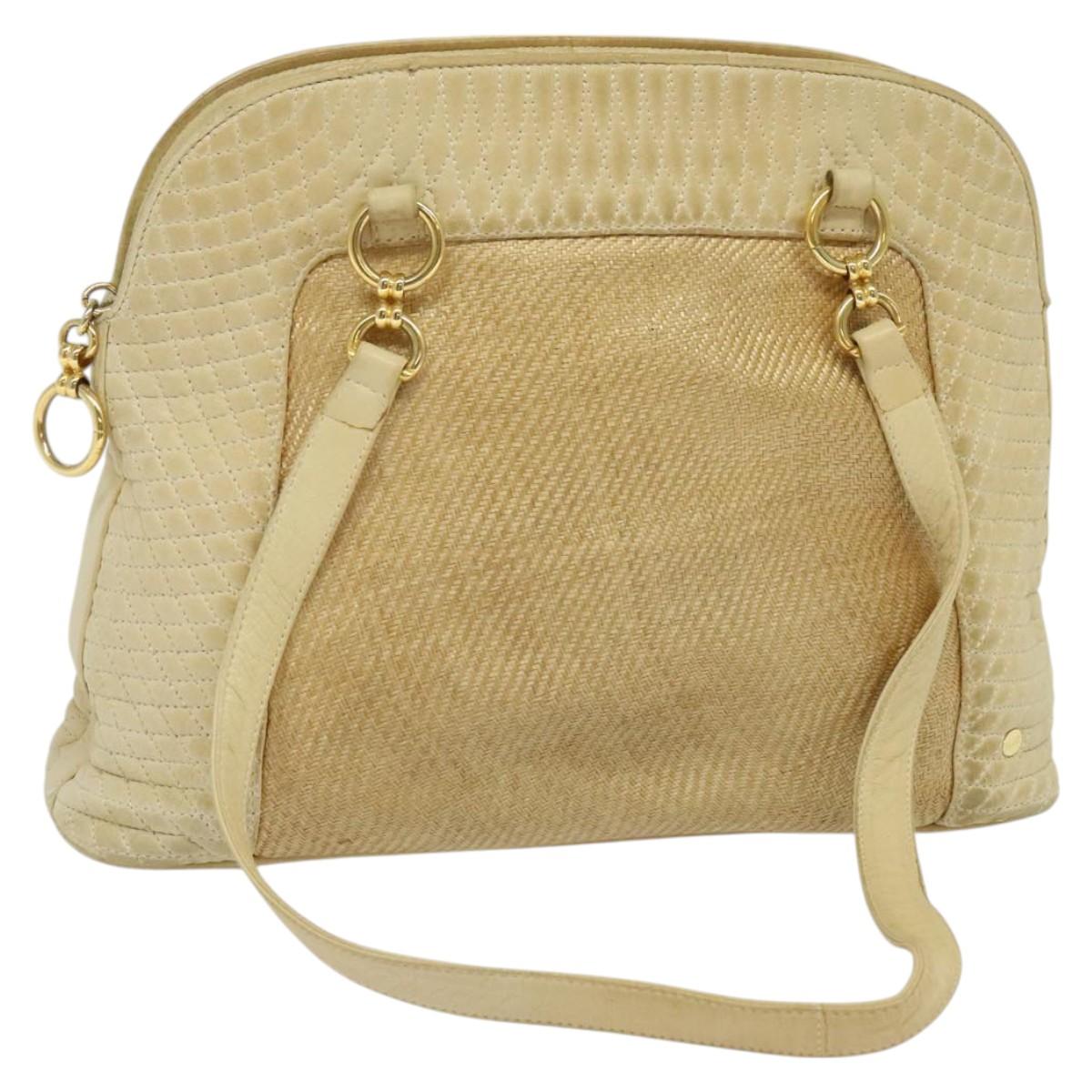 BALLY Shoulder Bag Leather Canvas Beige Auth bs23207 Brand