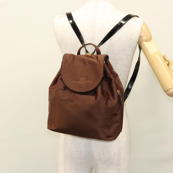 BALENCIAGA Backpack Nylon Brown Auth bs24055