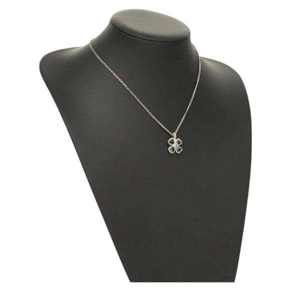 CHANEL Clover Necklace metal Silver CC Auth bs26614