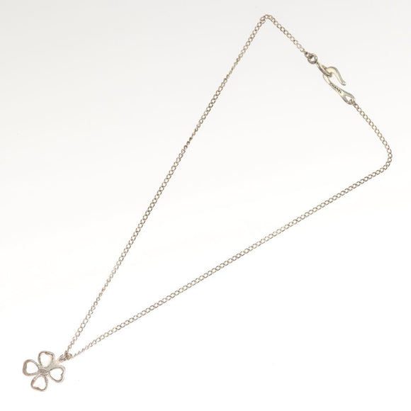 CHANEL Clover Necklace metal Silver CC Auth bs26614