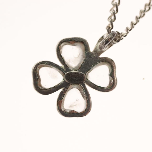 CHANEL Clover Necklace metal Silver CC Auth bs26614