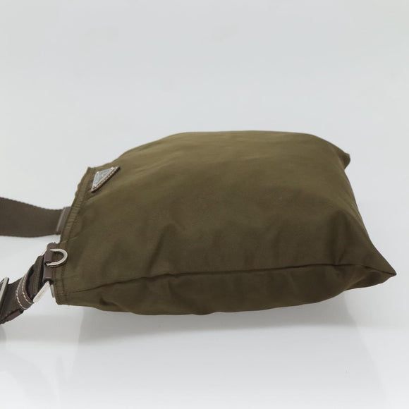 PRADA Shoulder Bag Nylon Khaki Silver Auth bs26652