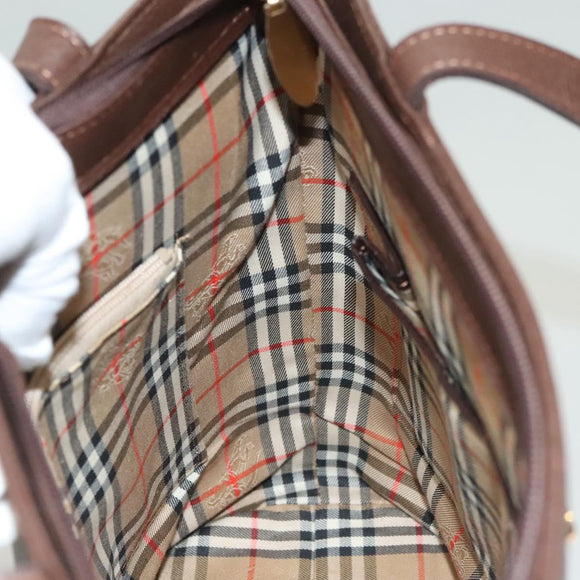 BURBERRY Tote Bag Leather Brown Gold Auth bs26689