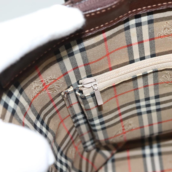 BURBERRY Tote Bag Leather Brown Gold Auth bs26689