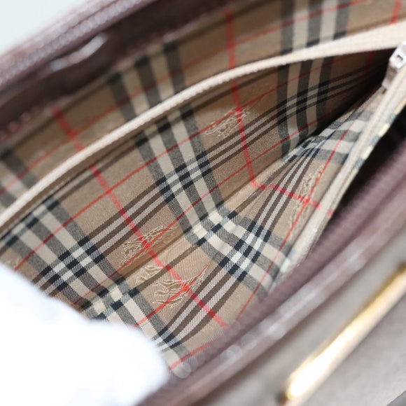 BURBERRY Tote Bag Leather Brown Gold Auth bs26689