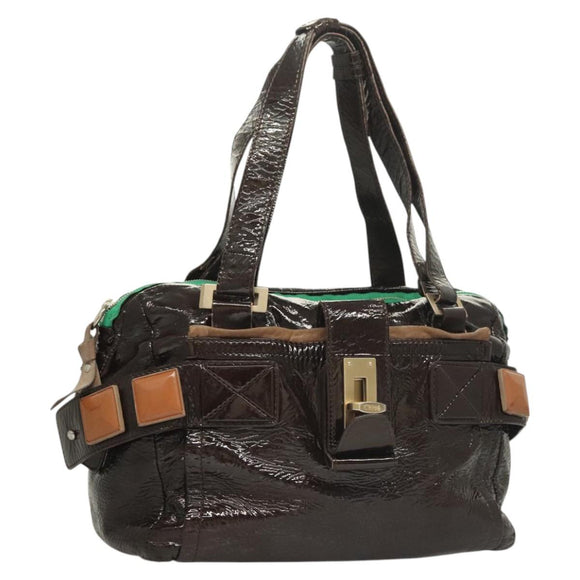 Chloe Hand Bag Enamel Brown Auth bs26736