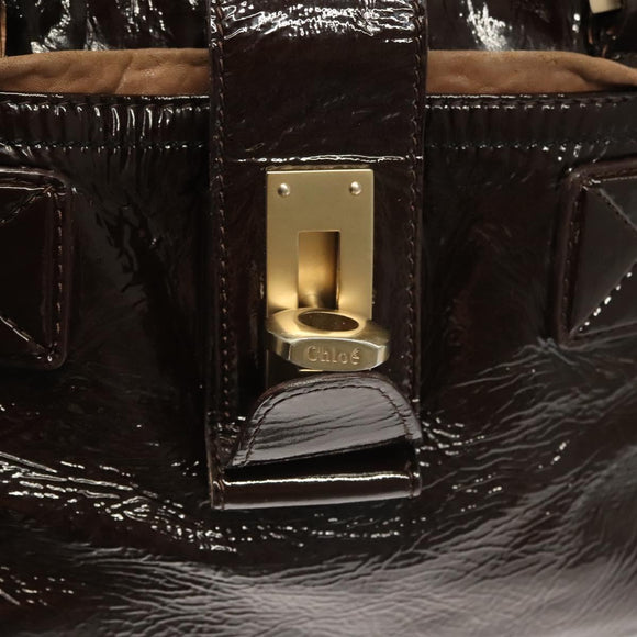 Chloe Hand Bag Enamel Brown Auth bs26736