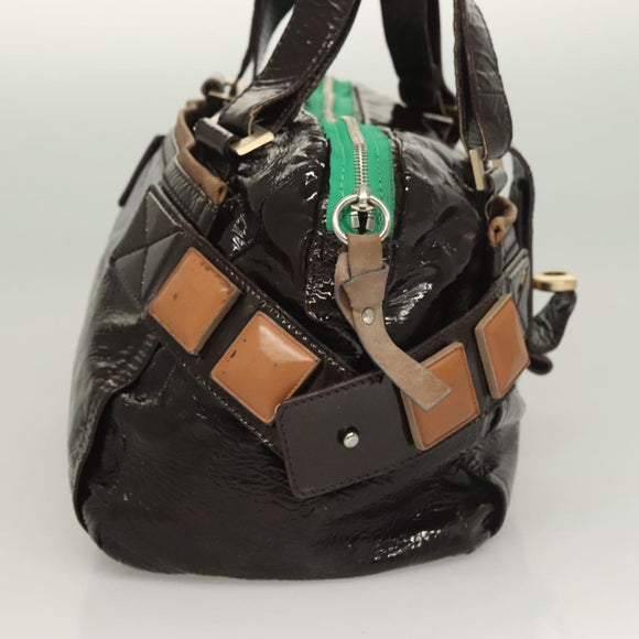 Chloe Hand Bag Enamel Brown Auth bs26736