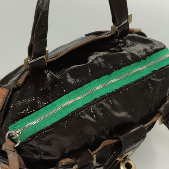 Chloe Hand Bag Enamel Brown Auth bs26736