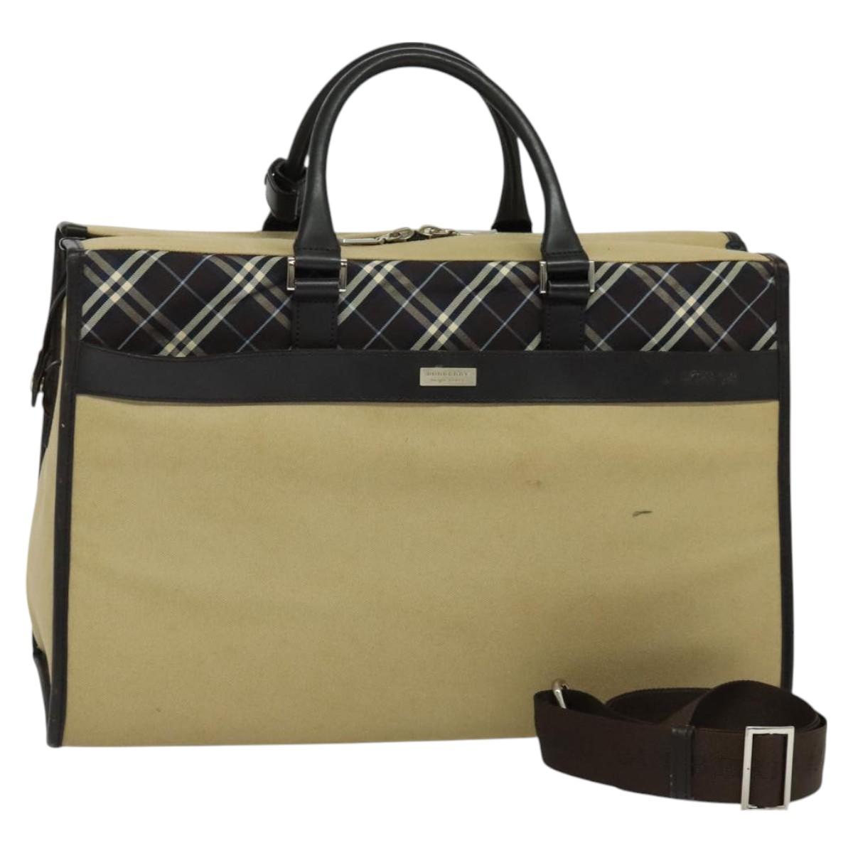 BURBERRY Blue Label Tote Bag Canvas 2way Beige Silver Auth