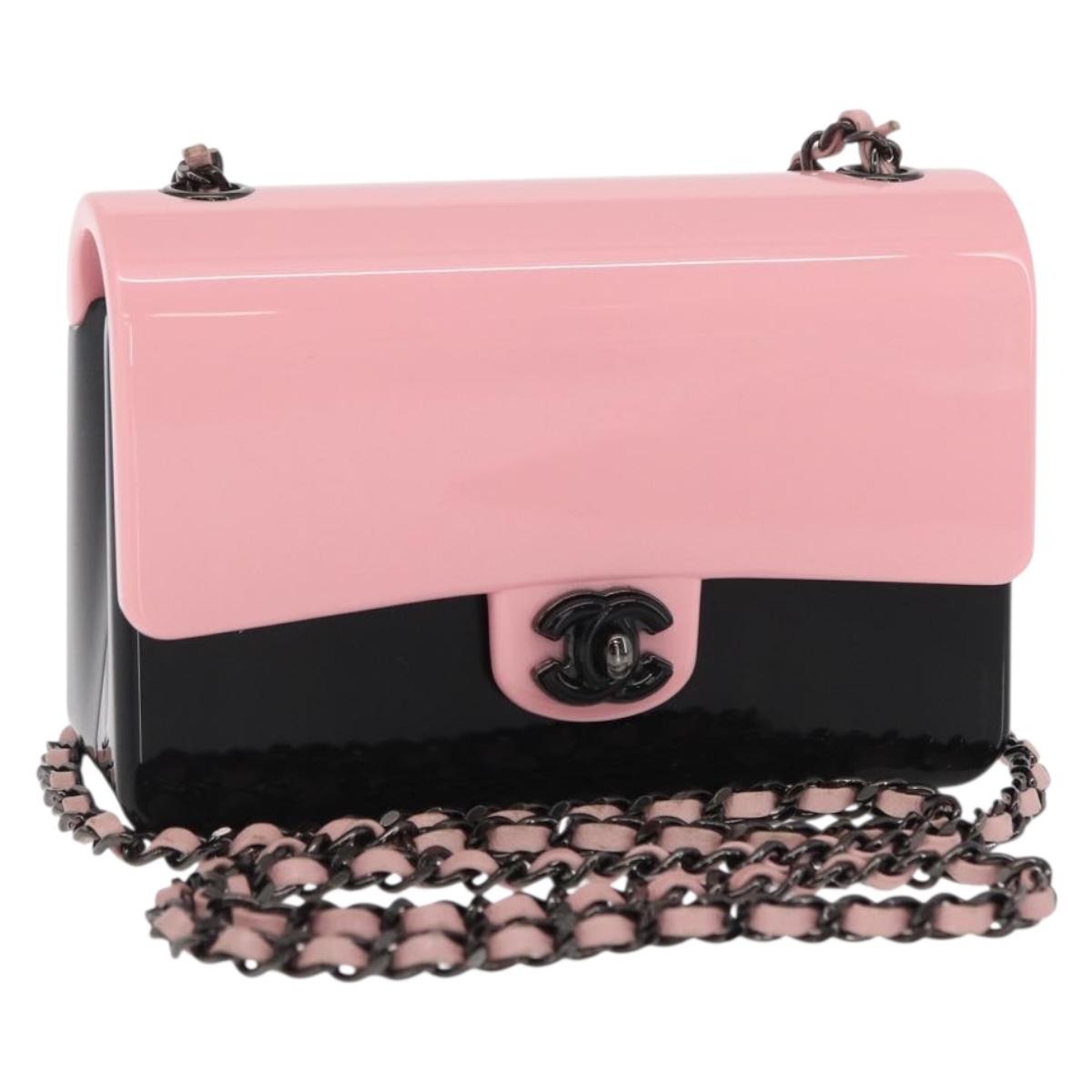 CHANEL Chain evening bag Shoulder Bag plexi Black Pink CC Auth