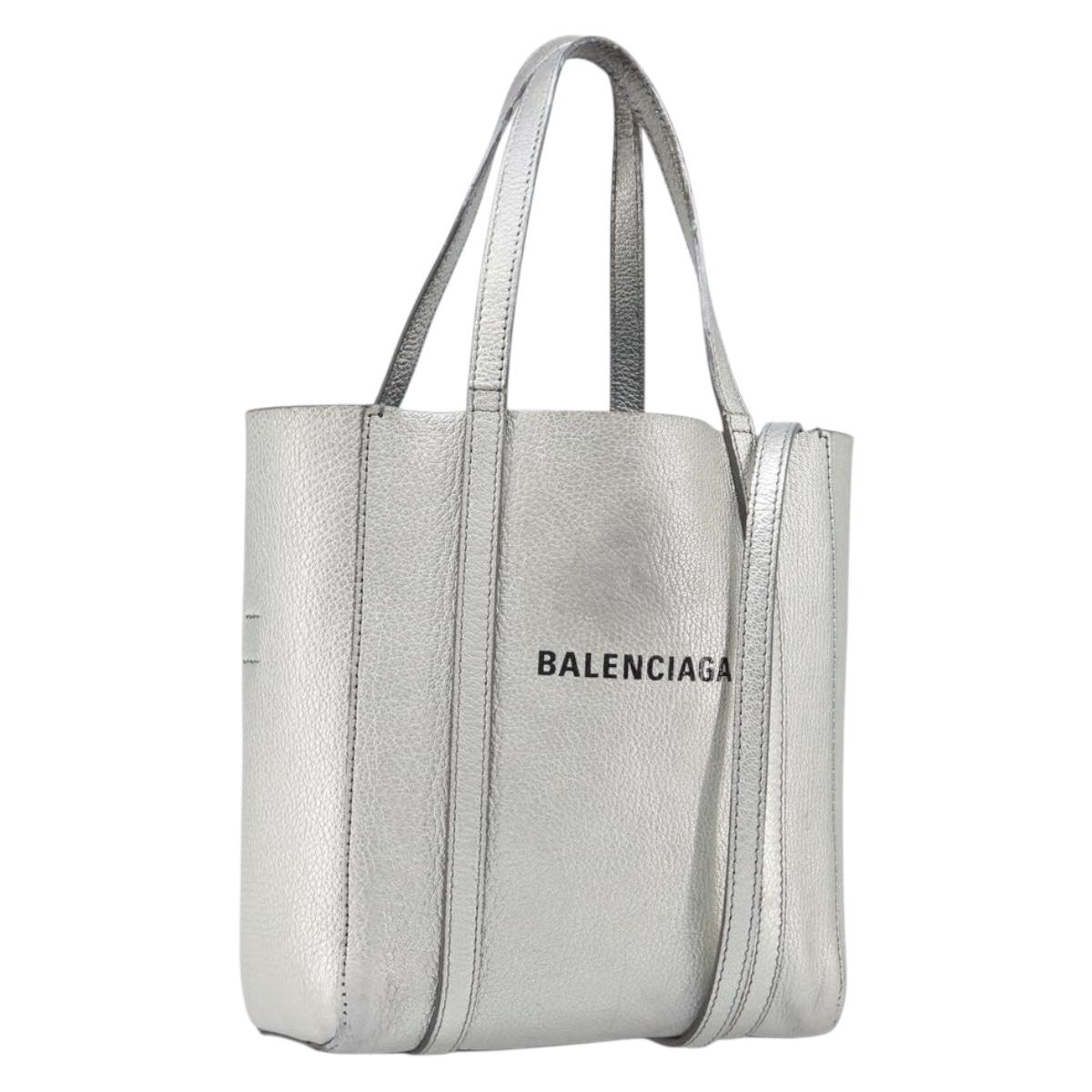 Balenciaga Everyday Tote XXS Bag Leather 2way Silver 551815 Auth 