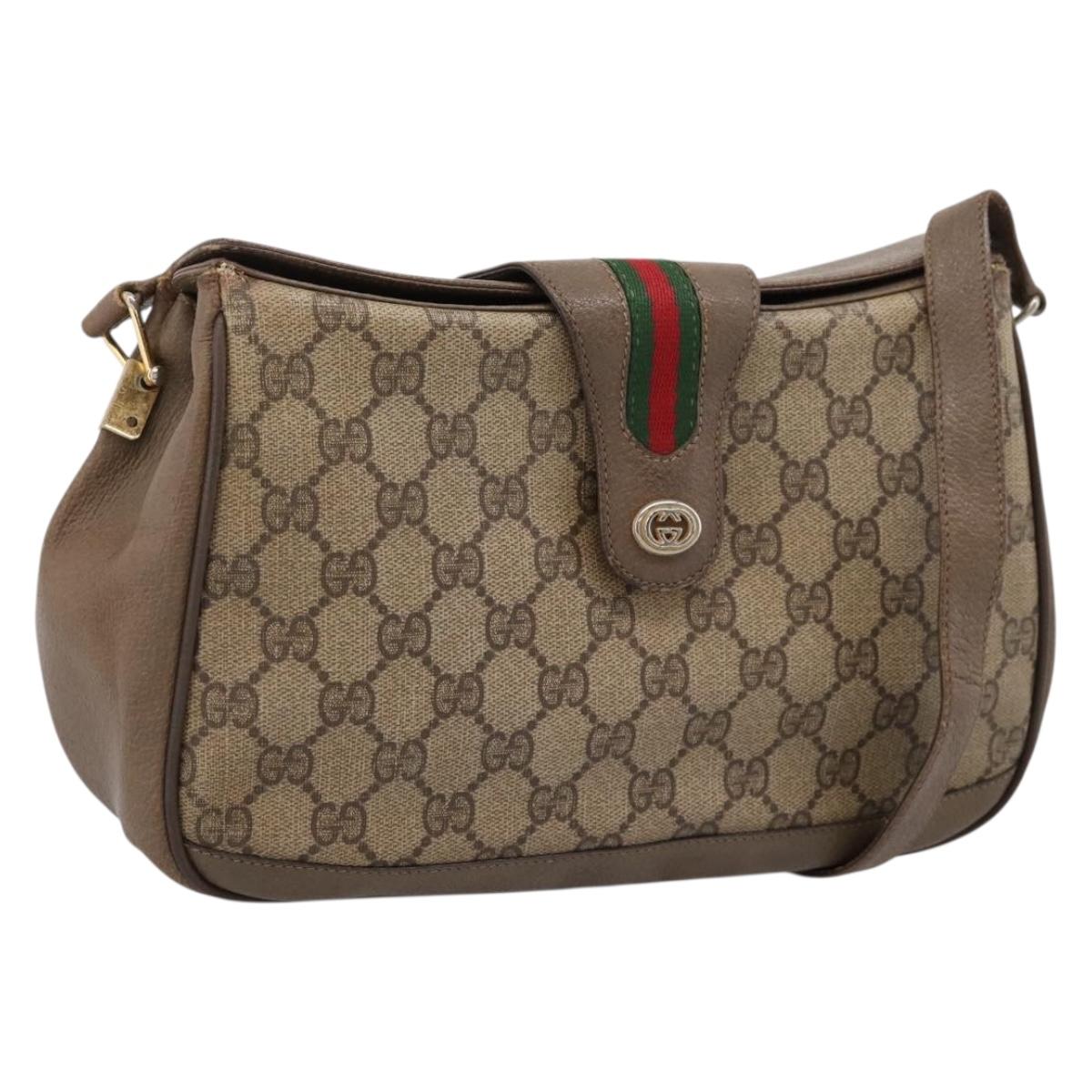 GUCCI GG Supreme Web Sherry Line Bag PVC Beige Gold 116 02 076