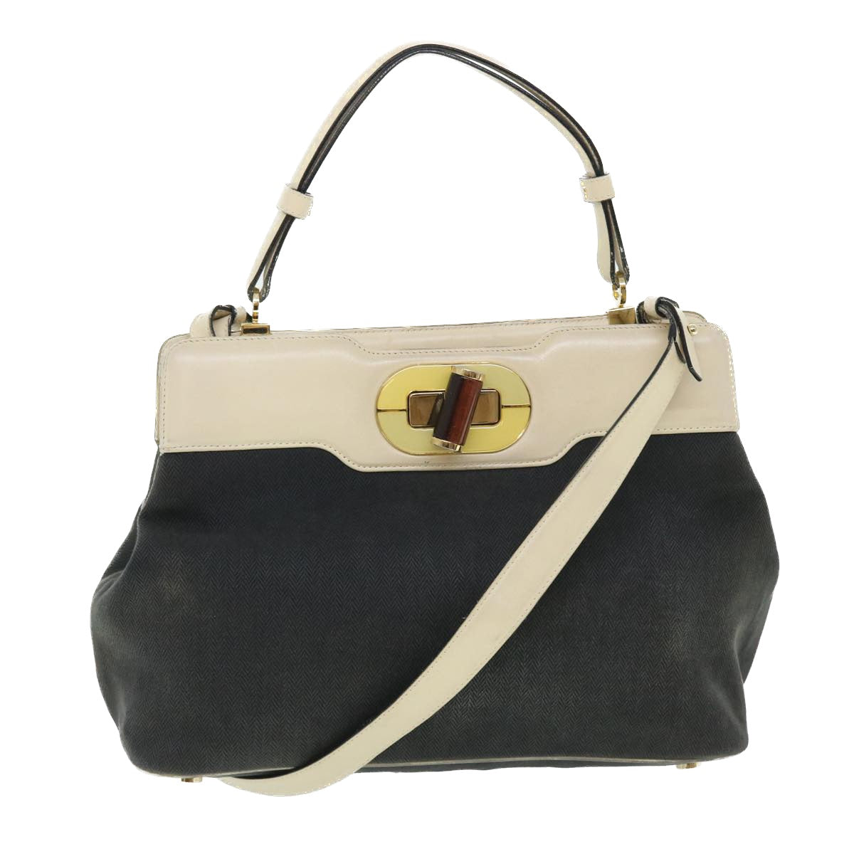 BVLGARI Isabella Rossellini Shoulder Bag Canvas 2way Black Auth 